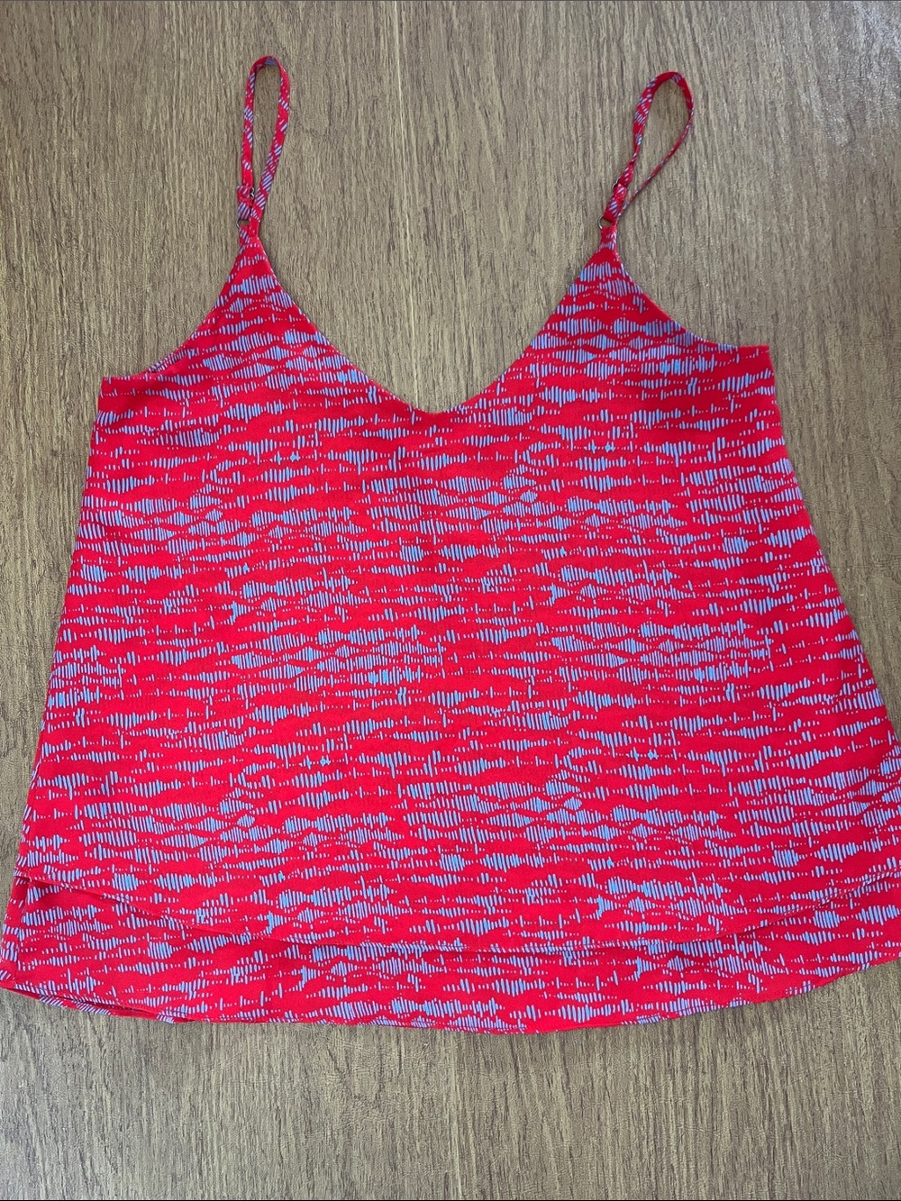 Allison Joy By Evereve Red Print V-Neck Spaghetti Strap Layered Tank Top, Sz XS